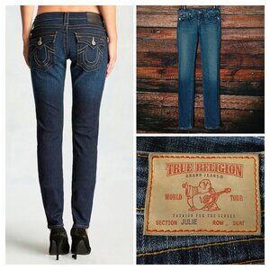 True Religion Jeans Size 25 Julie Skinny Ultra Low Rise Dark Blue Denim USA Made